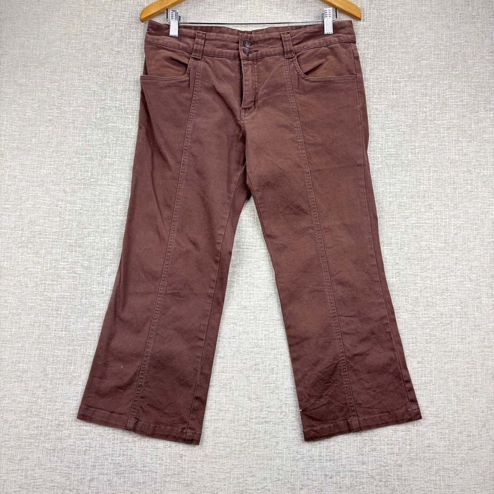 Billabong Brown Cropped Wide Leg Pants Size 9 Stretch Low Mid Rise Seamed
